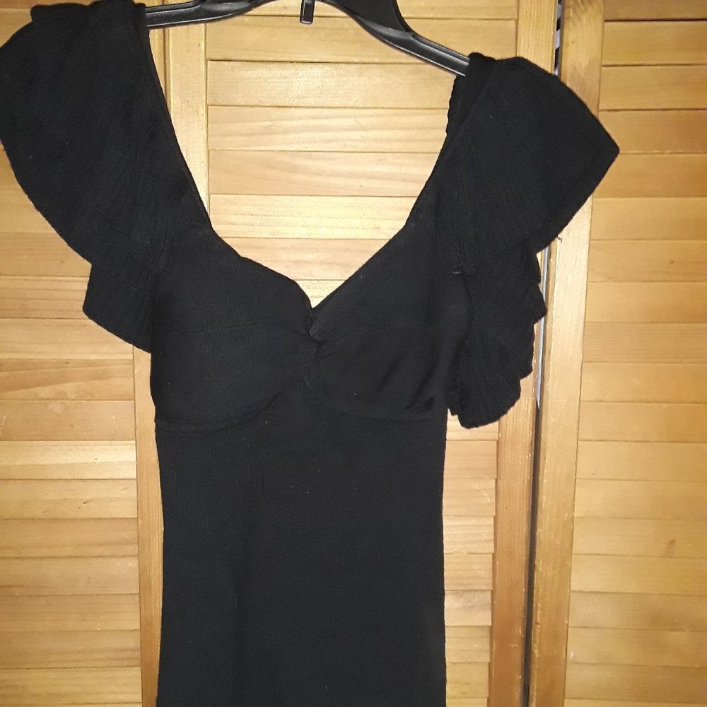 Boston Proper SZ XS Black Ribbed Off Shoulder Bra Top Ribbed Knit Fitted Top